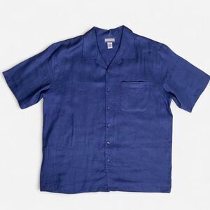 Breakwater Men's Navy Blue Linen Short Sleeve Shirt
